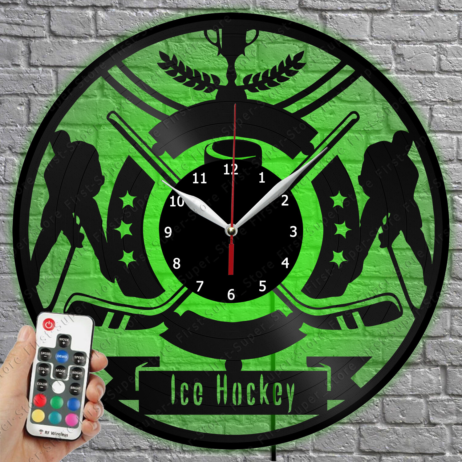 LED Hockey Vinyl Record Wall Clock with LED Light - 1687