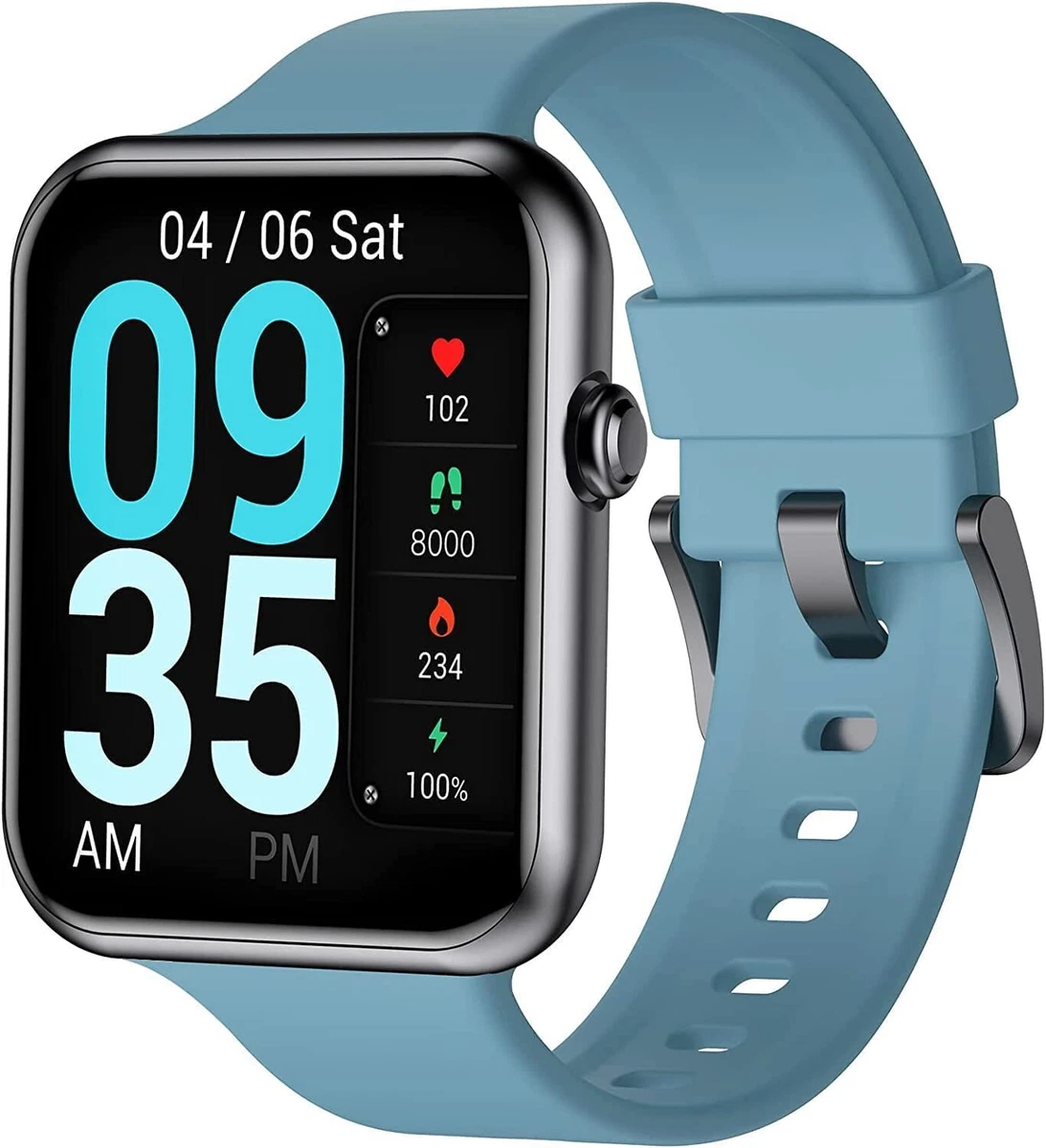 Women Men Smart Watch Light Blue Fitness Heart Sleep SpO2 Monitor