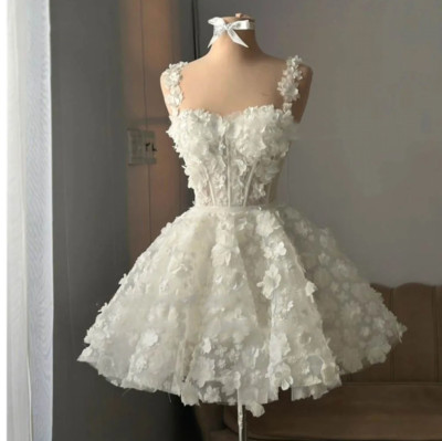 off-white flowers beach mini dress Marbella Floral Embroidered Overlay Scoop Neck Mini Dress White main image 0