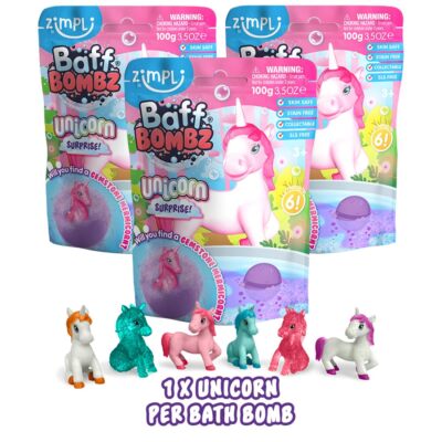 3 x große 100g Einhorn Überraschung Badebomben, 6 Überraschungs Einhorn Spielzeug