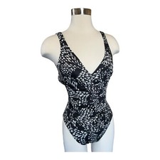 Catalina 80  s VTG Ruched Blk/Wht U Back One Piece Swimsuit Sz 8