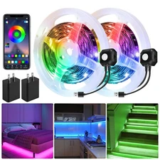 Motion Activated Under Bed Light Strips, 2x9.8ft RGB Motion Sensor LED Light ...