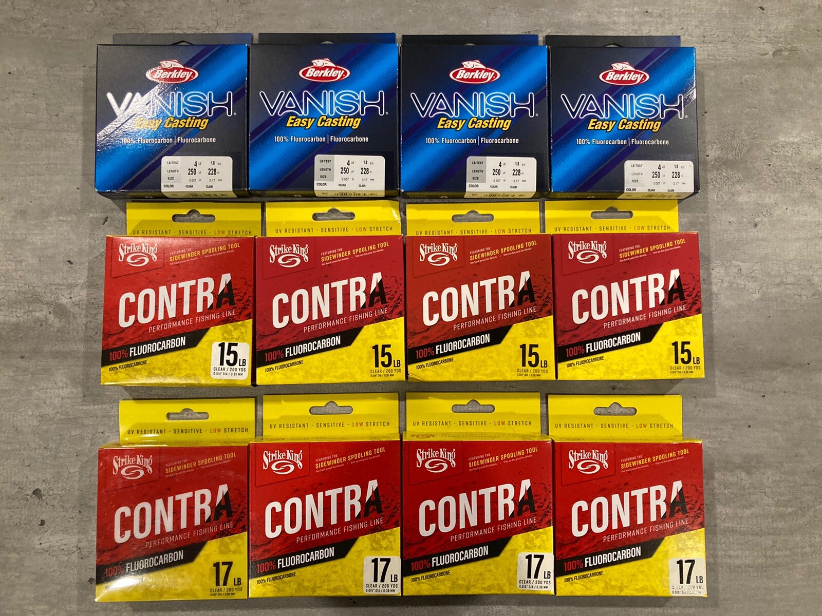 12 New Spools Fluorocarbon Fishing Line - Contra & Berkley - 4lb 15lb 17lb Test Weights