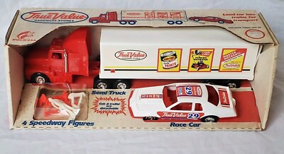 NOS Tim Mee Toy True Value Semi Truck Thunderbird Race Car 4 Speedway Figures