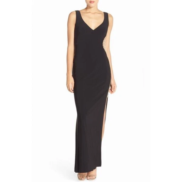 Embellished Illusion Evening Dress JS Collection Gown 12 Uk BNWT RRP $289 Black - Image 3 of 4