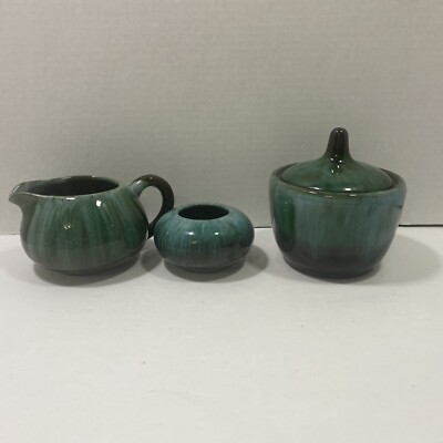 Blue Mountain Pottery Sugar/Cream/ Candy dish  Black Green Glaze