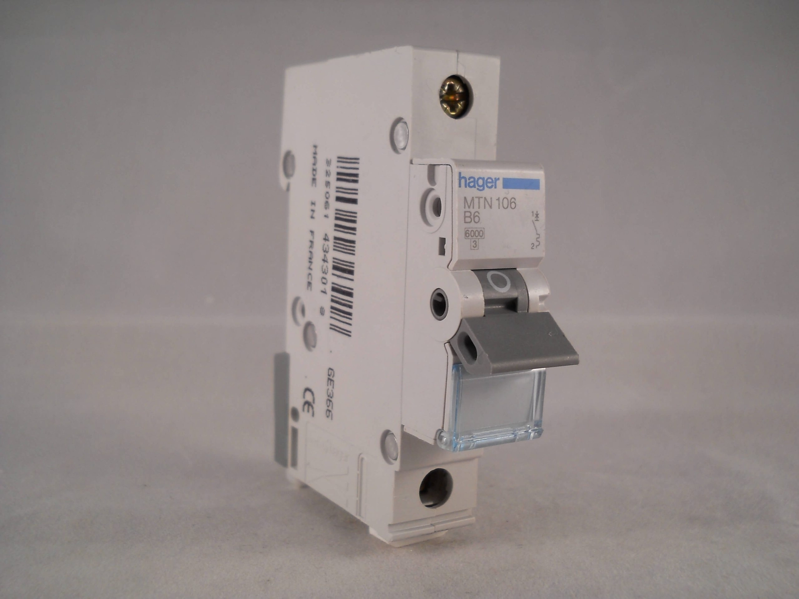 Hager MCB 6 Amp Single Pole Circuit Breaker Type B 6A B6 MTN106