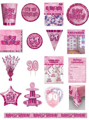Unique Party - Festone Di Bandierine Per 90° Compleanno In Foil Rosa Brillante, Lunghezza 2,7 M, Decorazioni Per Feste - 5
