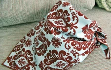 NEW FLEUR DE LIS DAMASK AQUA BLUE-MOCHA FACE COVER HEAD WRAP NECK SCARF BANDANA