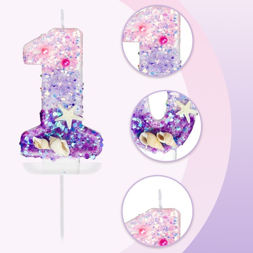 Sparkling Number Candle - Pink Purple Mermaid Theme for Birthday Cakes - Picture 9 of 31