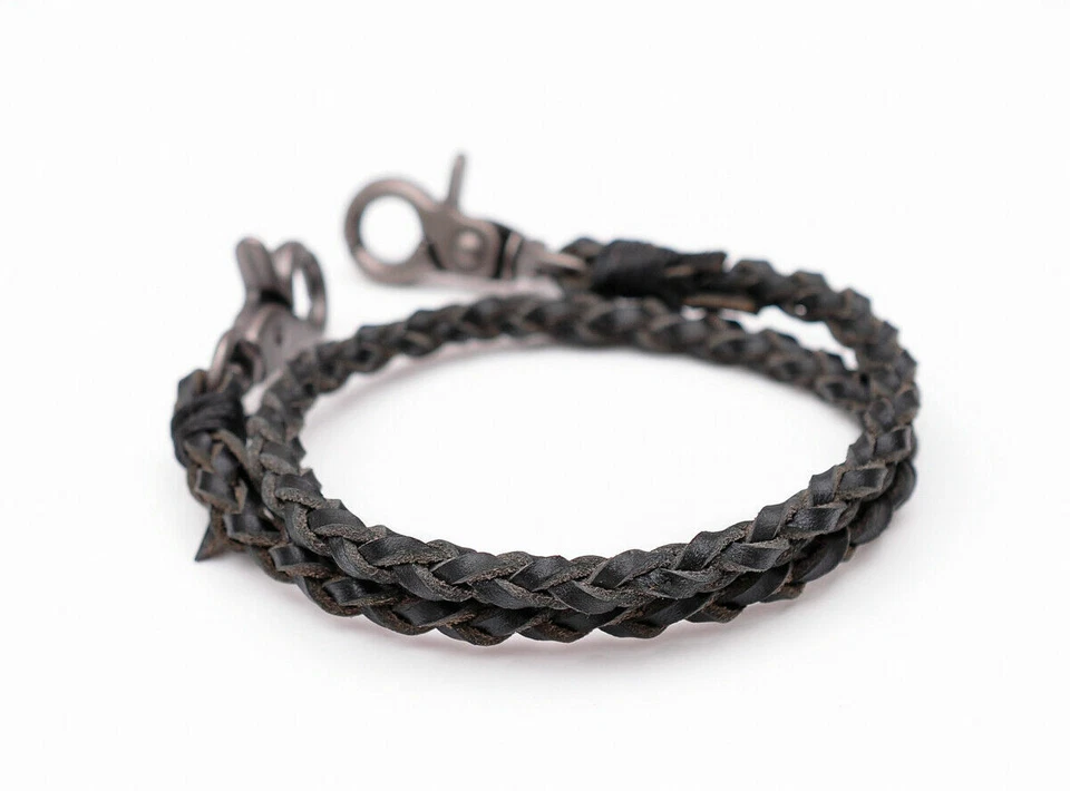 Cadena Billetera Jean Llave Motocicleta Camionero Motociclista Trenzada Cuero Real Calidad 22" Foto 2 de 3