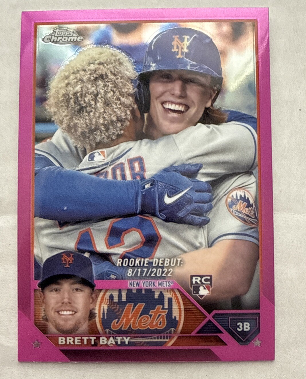 2023 Topps Chrome Update #USC10 Brett Baty PINK REFRACTOR RC Rookie Debut METS