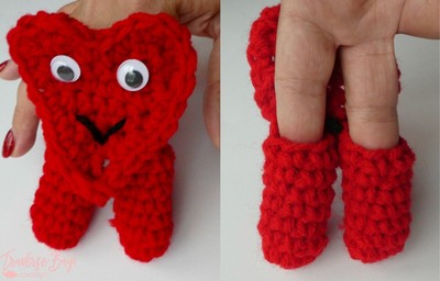 Crochet heart two finger puppet pattern PDF instant download present gift toy