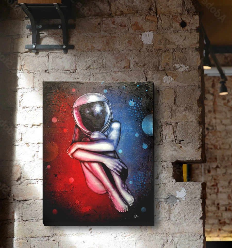 Space Girl Astronaut - Original Hand Painting of Woman Swimming/Floating- 25x32 - Image 2 of 4