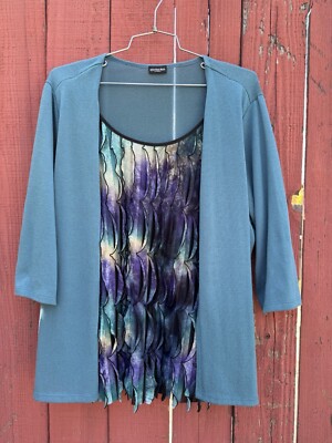 Effortless Style By Citiknits Blue Cardigan Ruffle Blouse Boho QVC Plus Size