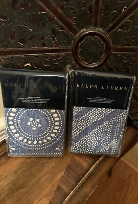 NIP Ralph Lauren Isla Belize Chambray Blue White Dots Euro Shams Pair