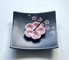 Japanese style ceramic black & pink cherry blossoms square incense stick holder