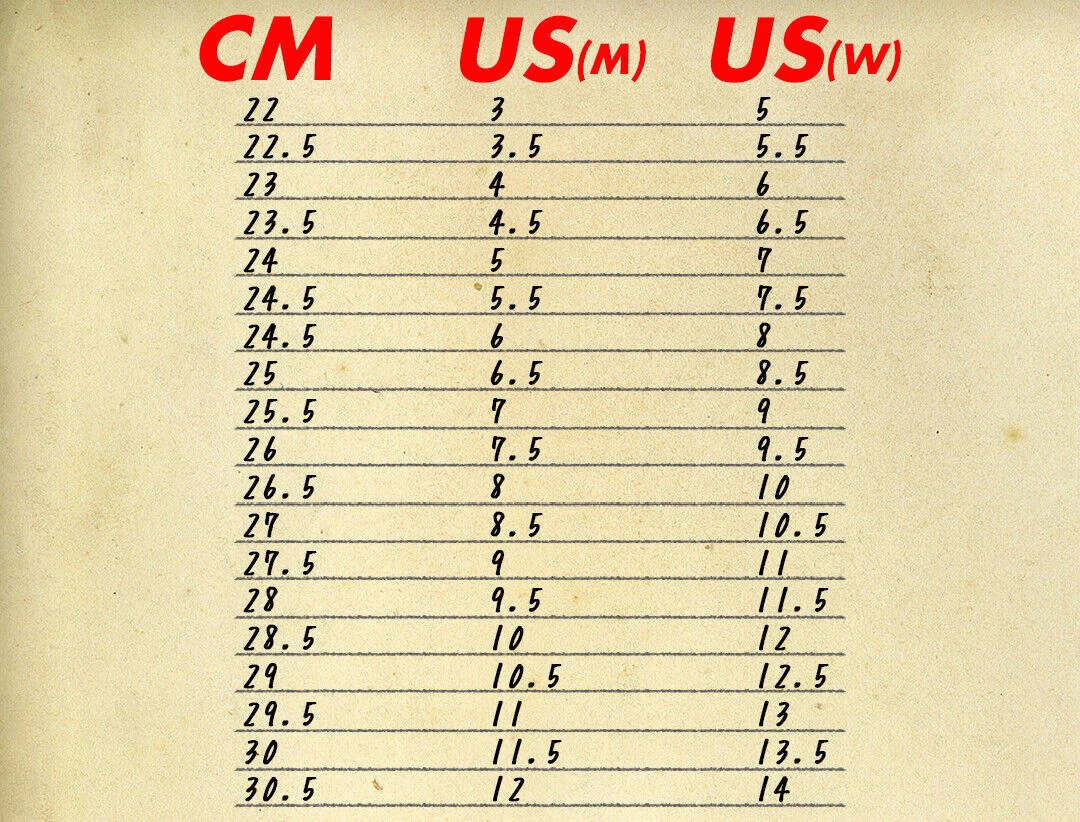 Converse jack purcell size hotsell chart
