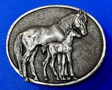 Mother Horse Foul - Nature Scene Vintage W-10 Siskiyou Pewter Belt Buckle