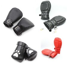 Padded Pu leather Gloves Mittens Slave Bondage Puppy Mitts Roleplay BDSM