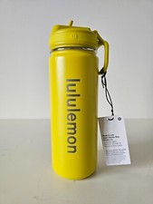 NWT LULULEMON Yellow Double Wall Back To Life Sport Water Bottle Straw Lid 18oz