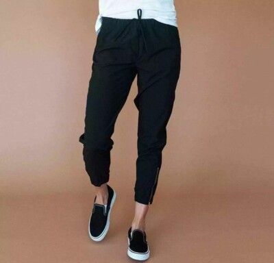 Albion Jetsetter Jogger Pants Small Black Nylon High Rise Zipper Hem Track i12