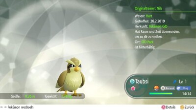 Shiny Taubsi Lvl 1 Pokémon Lets Go Pikachu/Evoli
