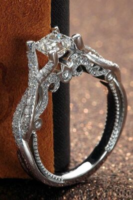 3ct Cut Moissanite Split Band Stylish Cocktail Ring 14k White Gold Plated
