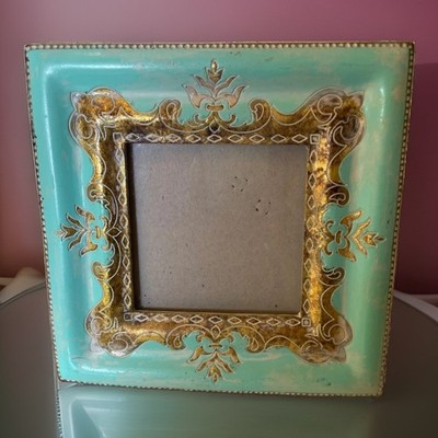 Cynthia Rowley New York 4x4 Picture Frame Turquoise Gold Ornate Shabby Chic
