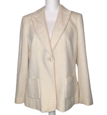 Talbots Ivory Tweed Blazer Tailored One Button Pockets Italian Fabric Classic