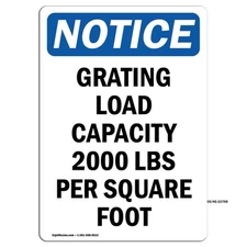 Grating Load Capacity 2000 OSHA Notice Sign Metal Plastic Decal