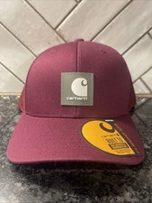 Carhartt Hat Cap Mens Snap Back Red Burgundy Mesh Trucker Rugged Flex Twill NWT