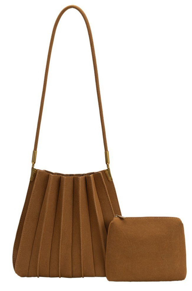 Melie Bianco Carrie Camel Vegan Tan Suede Shoulder Bag NWT