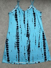 Shein Bright Cyan Blue Vertical Tie Dye Strappy Summer Dress size small New