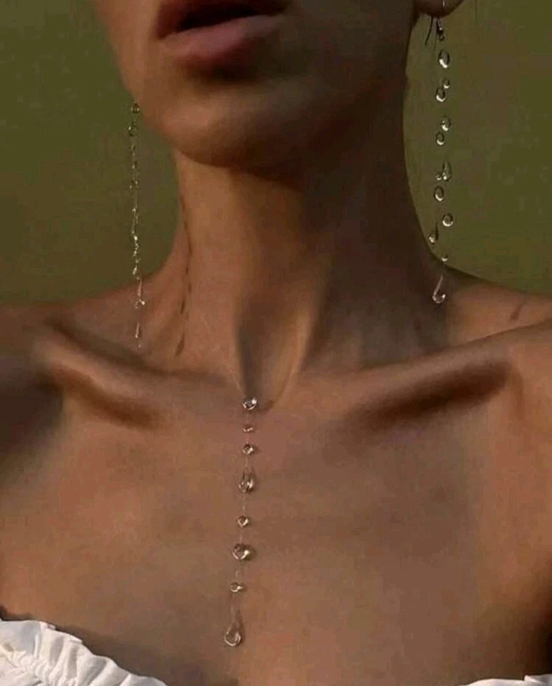 Collana E Orecchini A Goccia Trasparente E ACCIAIO INOSSIDABILE - Immagine 3 di 4