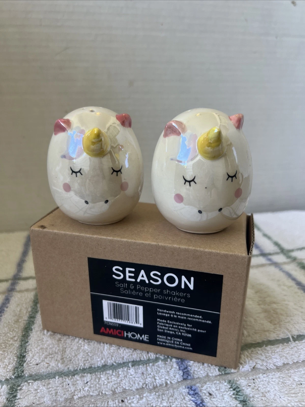 Whimsical Unicorns Ceramic Salt & Pepper Shakers NEW AMICI HOME Pearlized