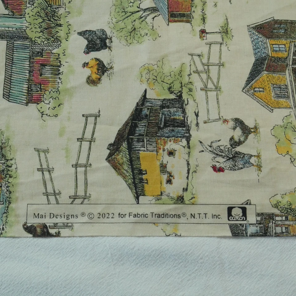 67" Fabric Traditions Cotton Fabric Farm Chickens Cottagecore Novelty Toile - Image 2 of 4