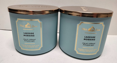 QTY 2 x Bath & Body Works LAKESIDE MORNING Candle 3-Wick Scented White Barn New