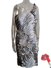 Annabelle Dress Women 16 Pewter Midi One Shoulder Bling Ruched Wedding Guest