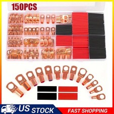Copper Battery Cable Ends Wire Lugs Assortment Kit AWG 2 4 6 8 10 Gauge 150pcs