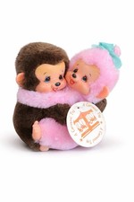 Vintage 1980s Hugging Chicaboo Monkeys Pink and Brown Plush 17cm Korea With Tags