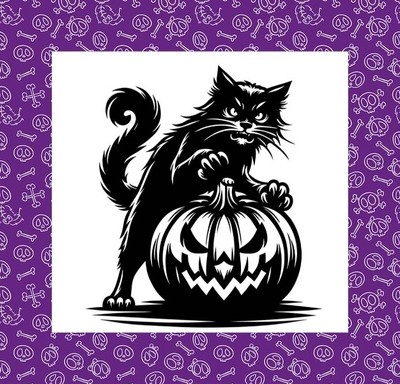 KATZE UND JACK O LATERNE, SILHOUETTE VINYL AUFKLEBER, HALLOWEEN, GRUSELIG, KÜRBIS 8''