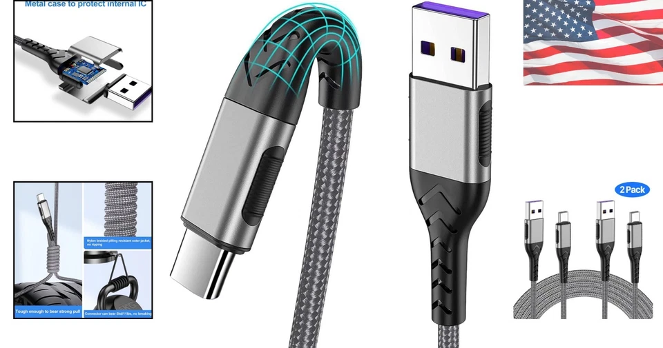 Cable de carga USB C trenzado de alta velocidad de 10 pies para alimentación y transferencia de datos eficientes Foto 2 de 4