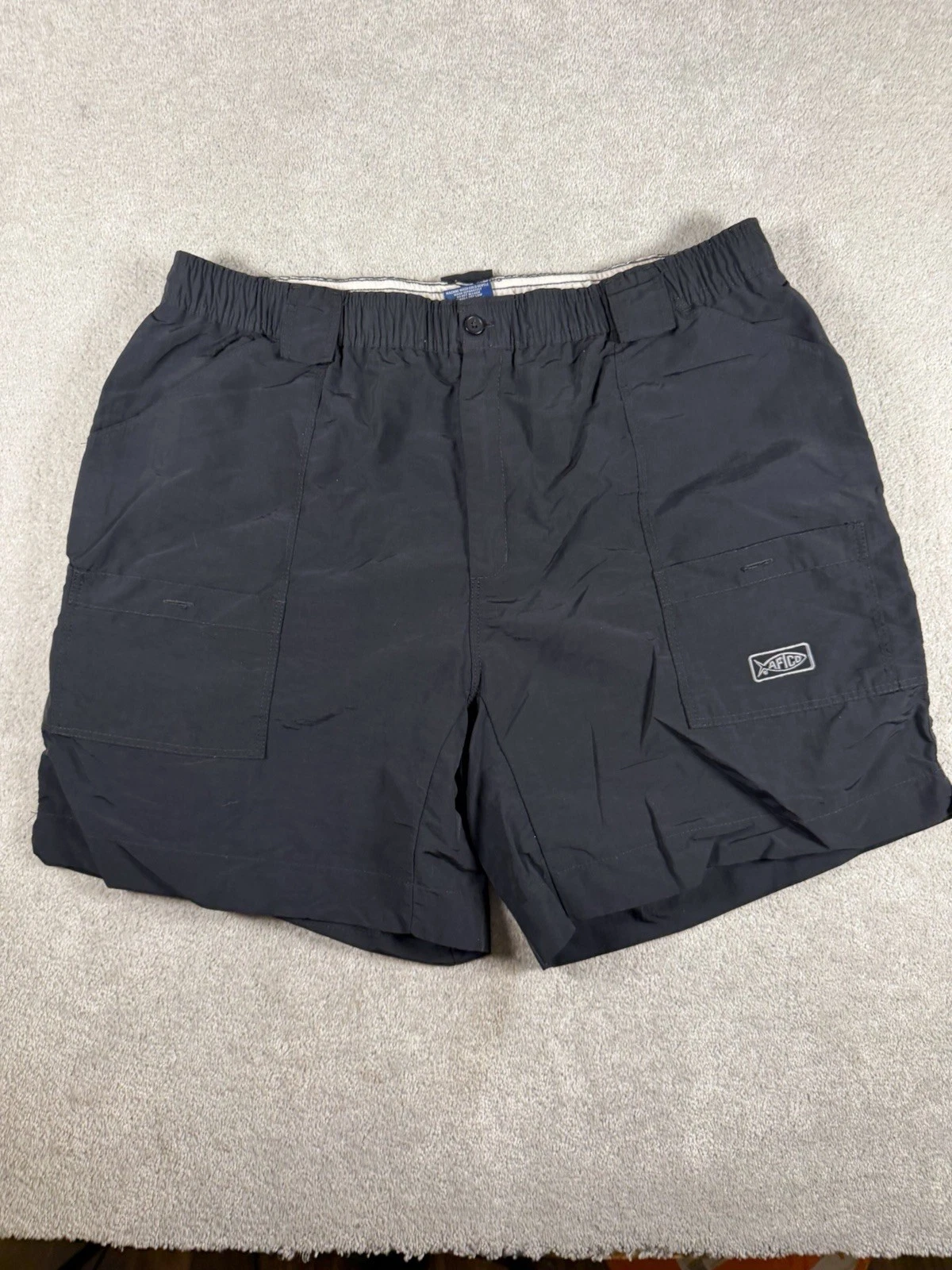 AFTCO Shorts Men 42 Black Nylon Cargo Elastic 7" M01 Original Fishing Zip Pocket