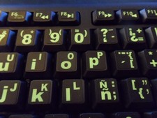 Spanish/English Keyboard Stickers with Luminescent Inlays. Large Symbols Will...