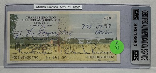 Charles Bronson Signed Check Blue Ink CAS SR018563