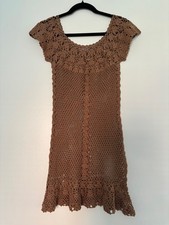 Koton Brown Vintage Style Crochet Mini Dress Small