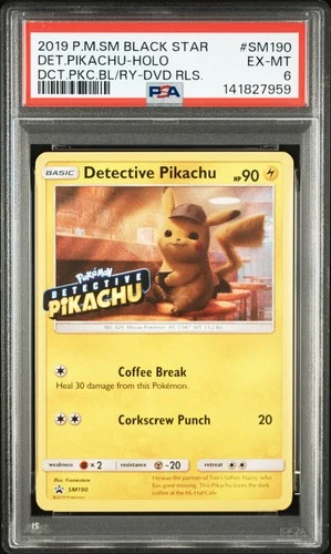 2019 POKEMON SM BLACK STAR PROMO #SM190 DETECTIVE PIKACHU-HOLO PSA 6