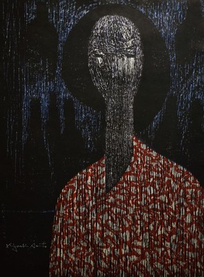 Kiyoshi Saito Signed Limited Ed. Japanese Color Woodblock- Portrait, Bar 1966