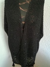 Stola Plaid Poncho XXL Schal Schwarz Glitzer Neu! Gr. M-L